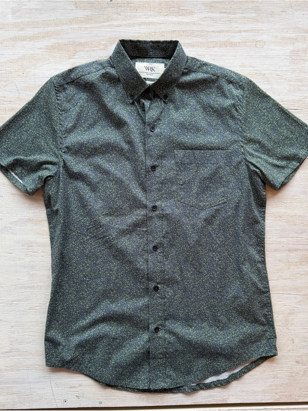 WRK Short-Sleeve Green Speckle Button-Down Shirt